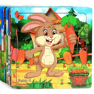 New 20 Piece Wooden 3D Puzzle Cartoon Animal Vehicle Jigsaw Puzzle Montessori Educational Toys for Kids Baby 1 2 3 Years