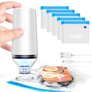 🛍️ Reusable Vacuum Food Storage Zipper Bags Set | Electric Handheld Vacuum Sealer Pump | Sous Vide Bags, USB Rechargeable & BPA Free