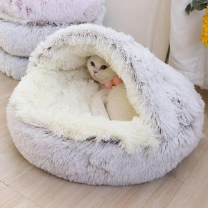 Soft Plush Pet Bed with Cover - 2-in-1 Round Cat & Small Dog Sleeping Nest